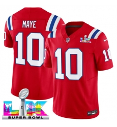 Men New England Patriots 10 Drake Maye Red 2025 F U S E  Super Bowl LX Patch Vapor Limited Stitched Football Jersey