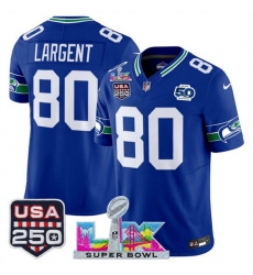 Men Seattle Seahawks 80 Steve Largent Royal 2025 F U S E Super Bowl LX Patch And 50th Season USA 250 Patch Vapor Throwback Limited Stitched Football Jers Men Seattle Seahawks 80 Steve Largent Royal 2025 F U S E Super Bowl LX Patch And 50th Season USA 250 Patch Vapor Throwback Limited Stitched Football Jers