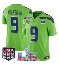 Men Seattle Seahawks 9 Kenneth Walker III Green 2025 F U S E Super Bowl LX Patch And 50th Season USA 250 Patch Vapor Limited Football Stitched Jersey Men Seattle Seahawks 9 Kenneth Walker III Green 2025 F U S E Super Bowl LX Patch And 50th Season USA 250 Patch Vapor Limited Football Stitched Jersey