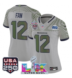 Women Seattle Seahawks 12 Fan Gray 2025 F U S E Super Bowl LX US 250th anniversary Patch And 50th Season Patch Rivalries Vapor Limited Football Stitched J Women Seattle Seahawks 12 Fan Gray 2025 F U S E Super Bowl LX US 250th anniversary Patch And 50th Season Patch Rivalries Vapor Limited Football Stitched J