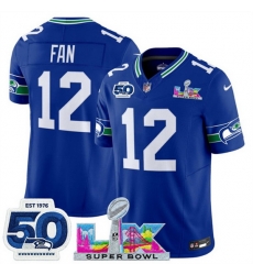 Youth Seattle Seahawks 12 Fan Royal 2025 F U S E Super Bowl LX Patch And 50th Season Patch Vapor Throwback Limited Stitched Football Jersey Youth Seattle Seahawks 12 Fan Royal 2025 F U S E Super Bowl LX Patch And 50th Season Patch Vapor Throwback Limited Stitched Football Jersey