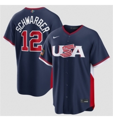 Men USA Baseball 12 Kyle Schwarber Navy 2026 World Baseball Classic Road Stadium Stitched Jersey Men USA Baseball 12 Kyle Schwarber Navy 2026 World Baseball Classic Road Stadium Stitched Jersey