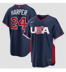 Men USA Baseball 24 Bryce Harper Navy 2026 World Baseball Classic Road Stadium Stitched Jersey Men USA Baseball 24 Bryce Harper Navy 2026 World Baseball Classic Road Stadium Stitched Jersey